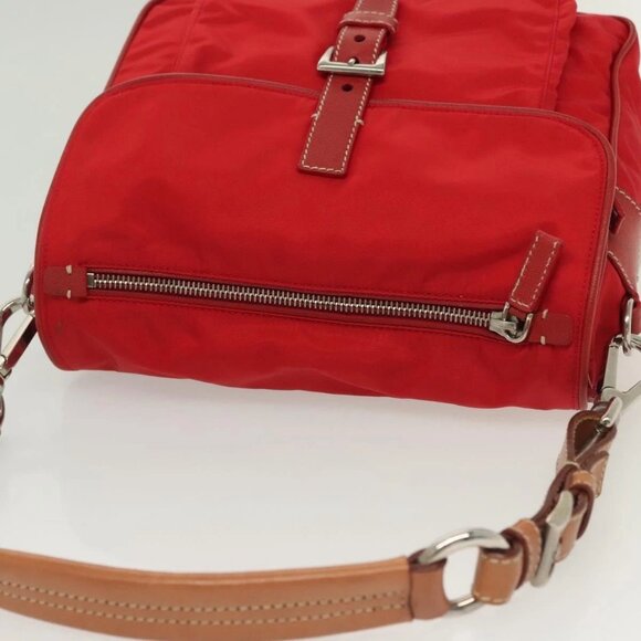 PRADA Shoulder Bag Nylon Leather Red Silver Auth - Picture 4 of 15